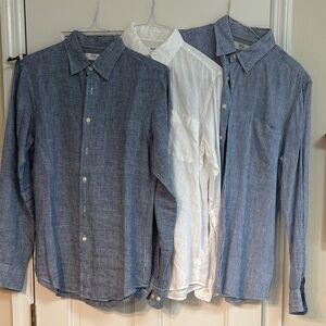 Lot of 3 Uniqlo Men's Blue and White linen Casual Shirts